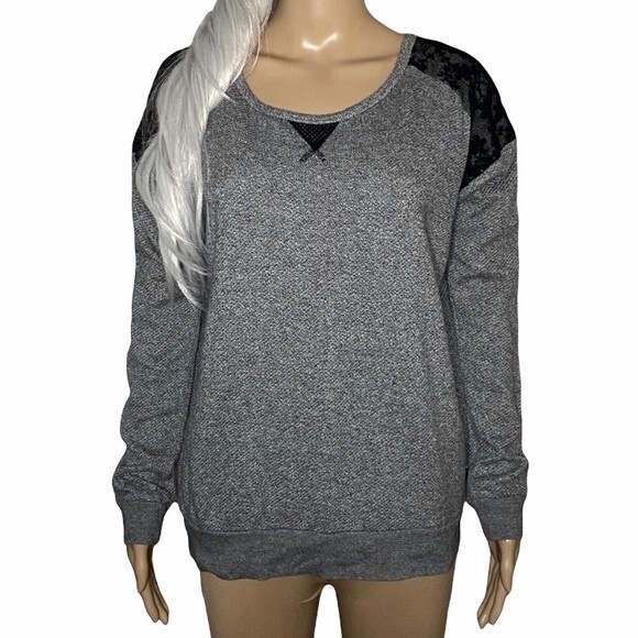 Maison Scotch Crew Neck Cotton Lace Detail Gray Sweater Size Medium - Picture 1 of 8
